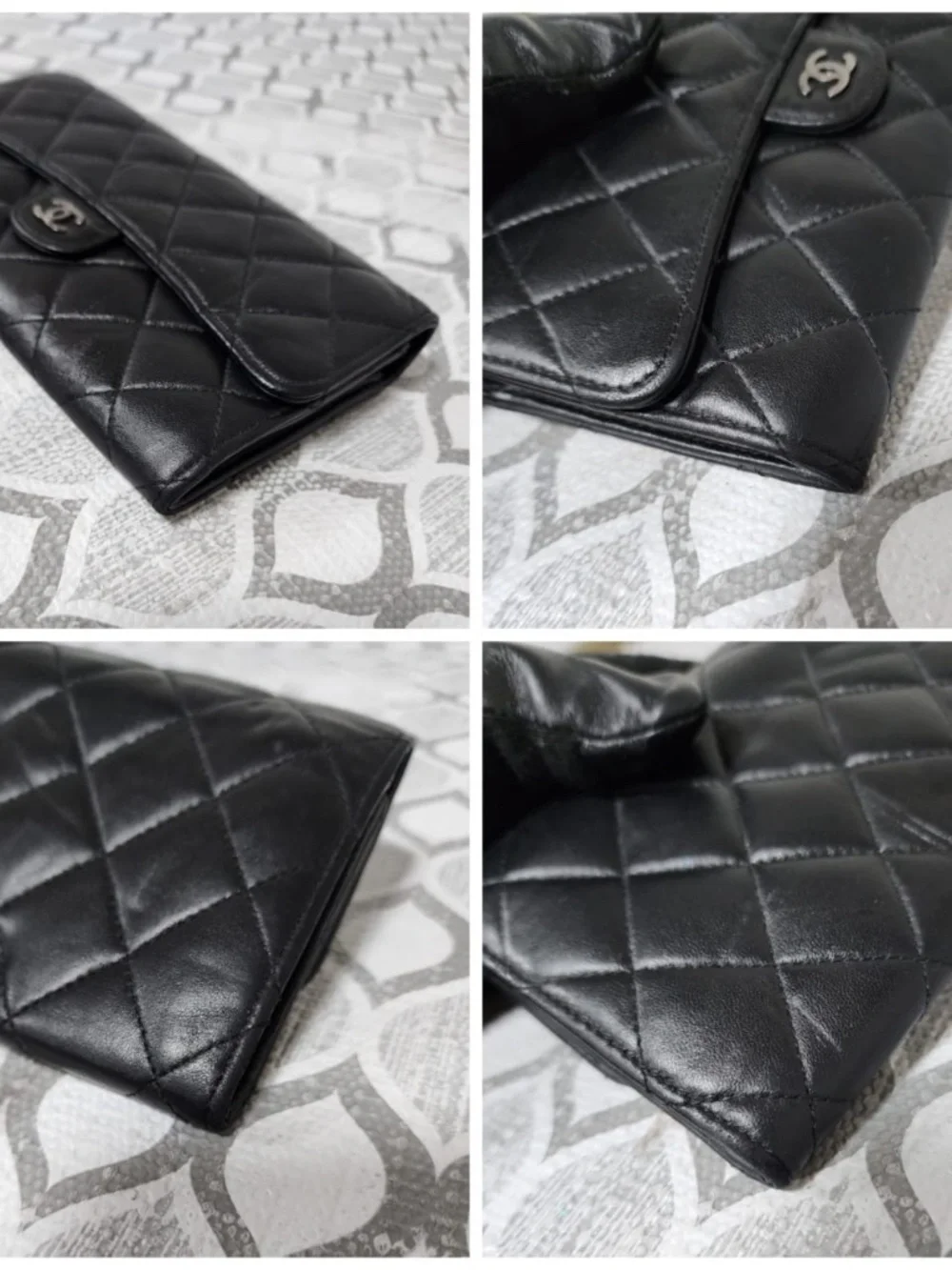 Authentic CHANEL Lambskin Quilted Large Flap Wallet Black
