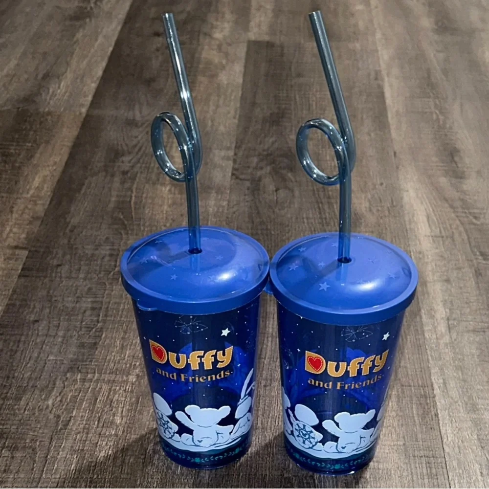 Set of 2 Disney Blue Duffy Bear Cups with Lids & Straws from Shanghai Disney
