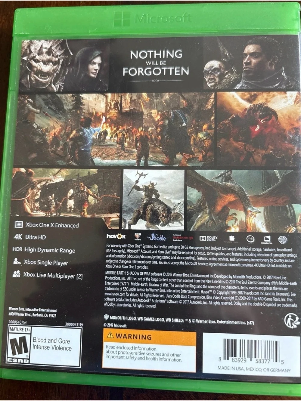 Middle-earth: Shadow of War for Xbox One - Black Case