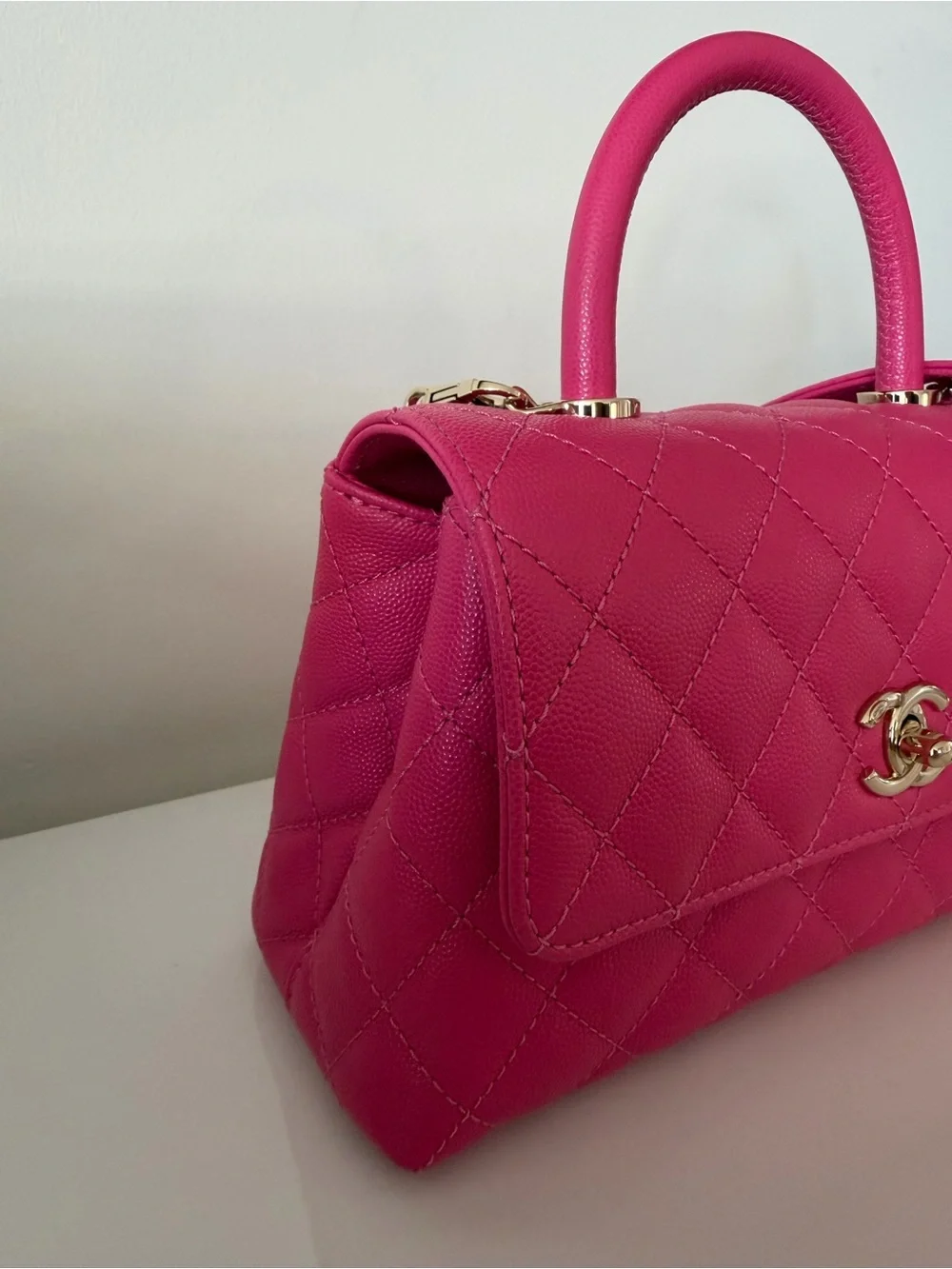 Chanel Pink Quilted Top Handle Flap Bag