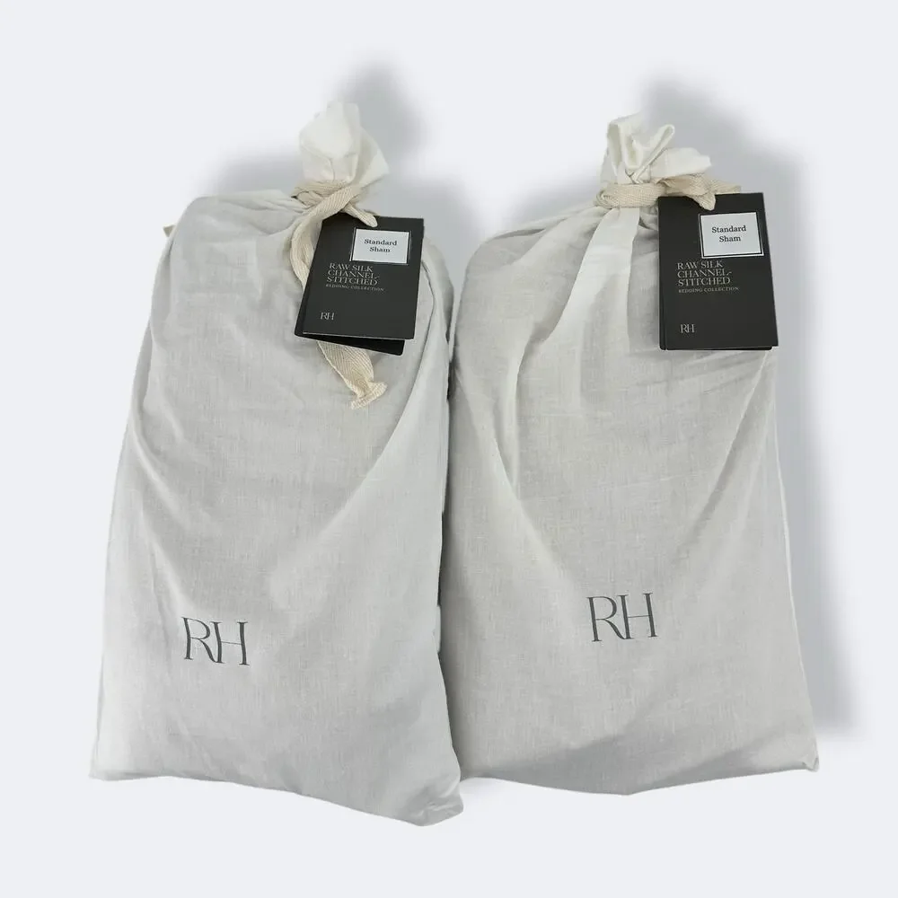 Restoration Hardware Raw Silk Channel Stitched Sham Standard Sz Set Wheat