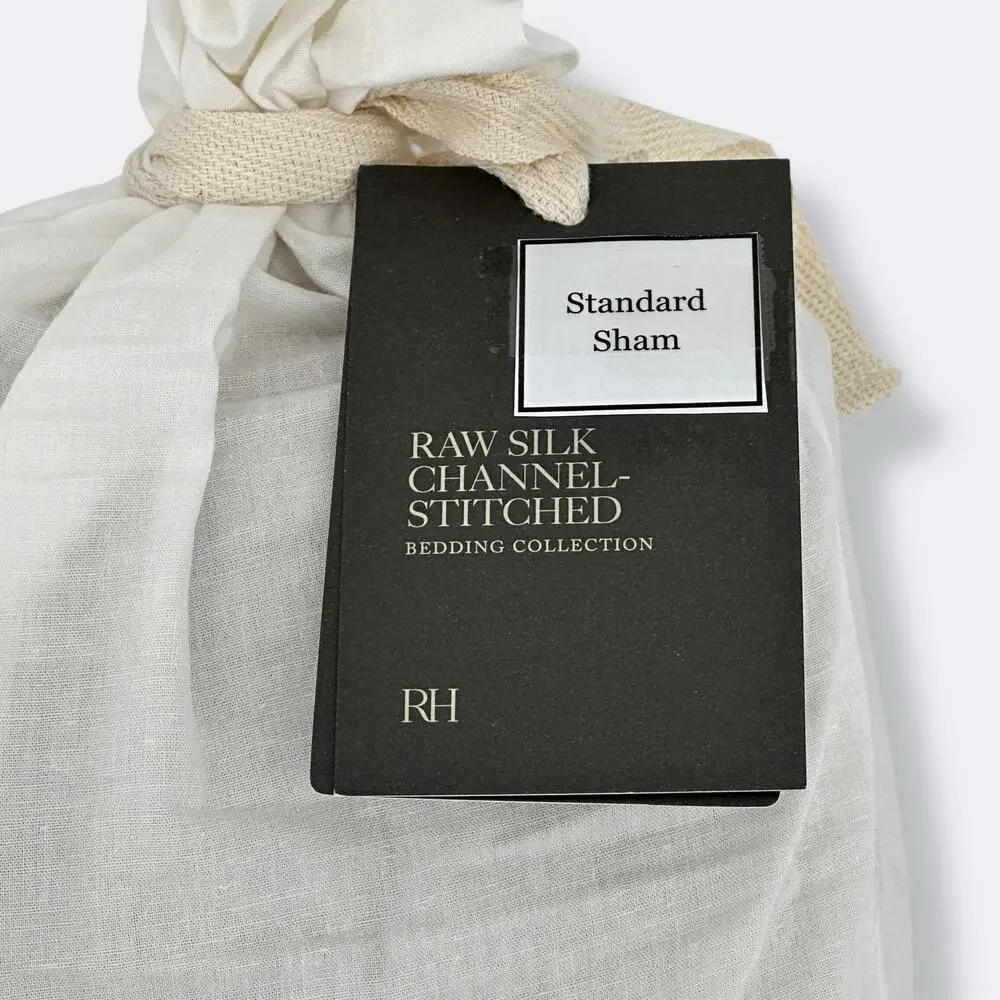 Restoration Hardware Raw Silk Channel Stitched Sham Standard Sz Set Wheat