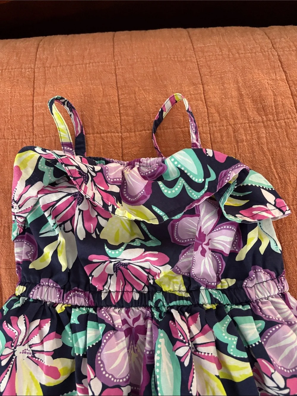 Gymboree Navy Floral Ruffle Strap Romper