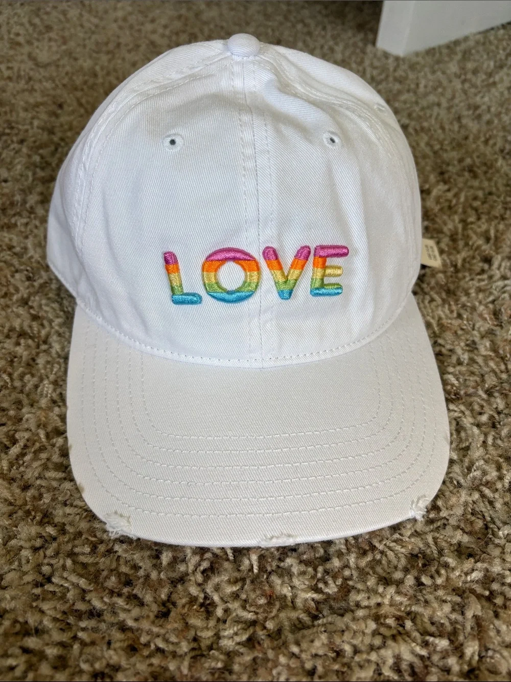NWT Aerie LOVE Pride White Adjustable Baseball Cap with Rainbow Embroidery