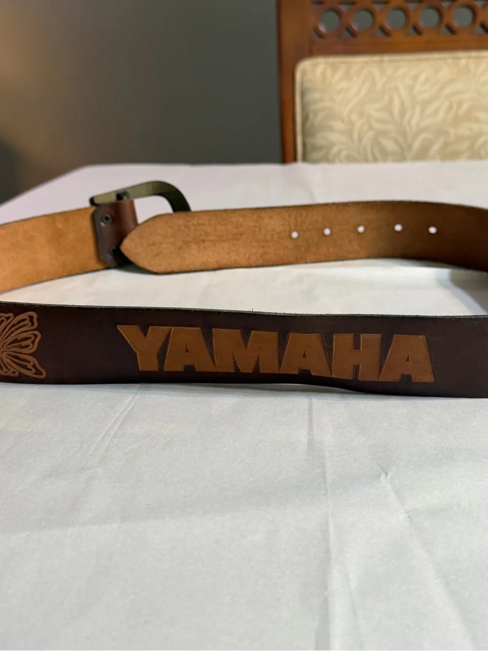 Yamaha Two-Tone Brown Leather Belt with Embossed Logo