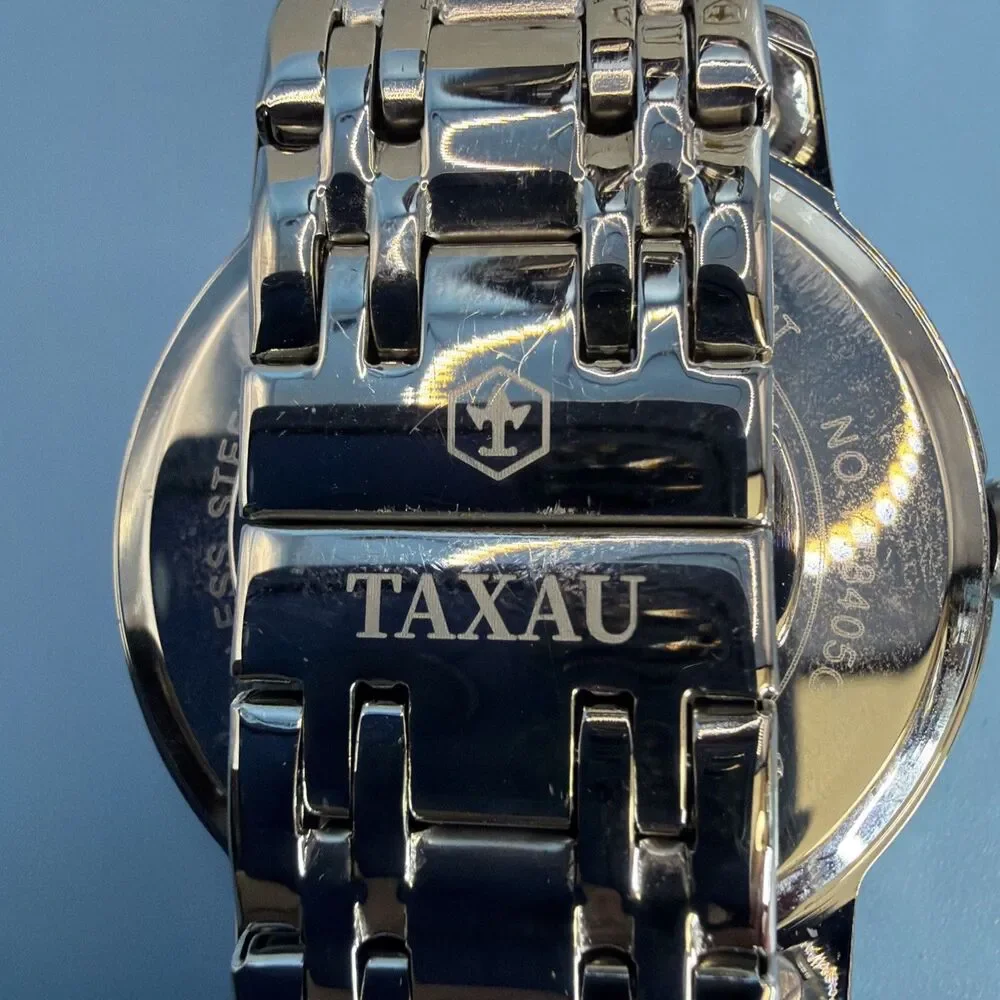 TAXAU Men’s Quartz Watch Blue Dial Stainless Steel Bracelet Date/day