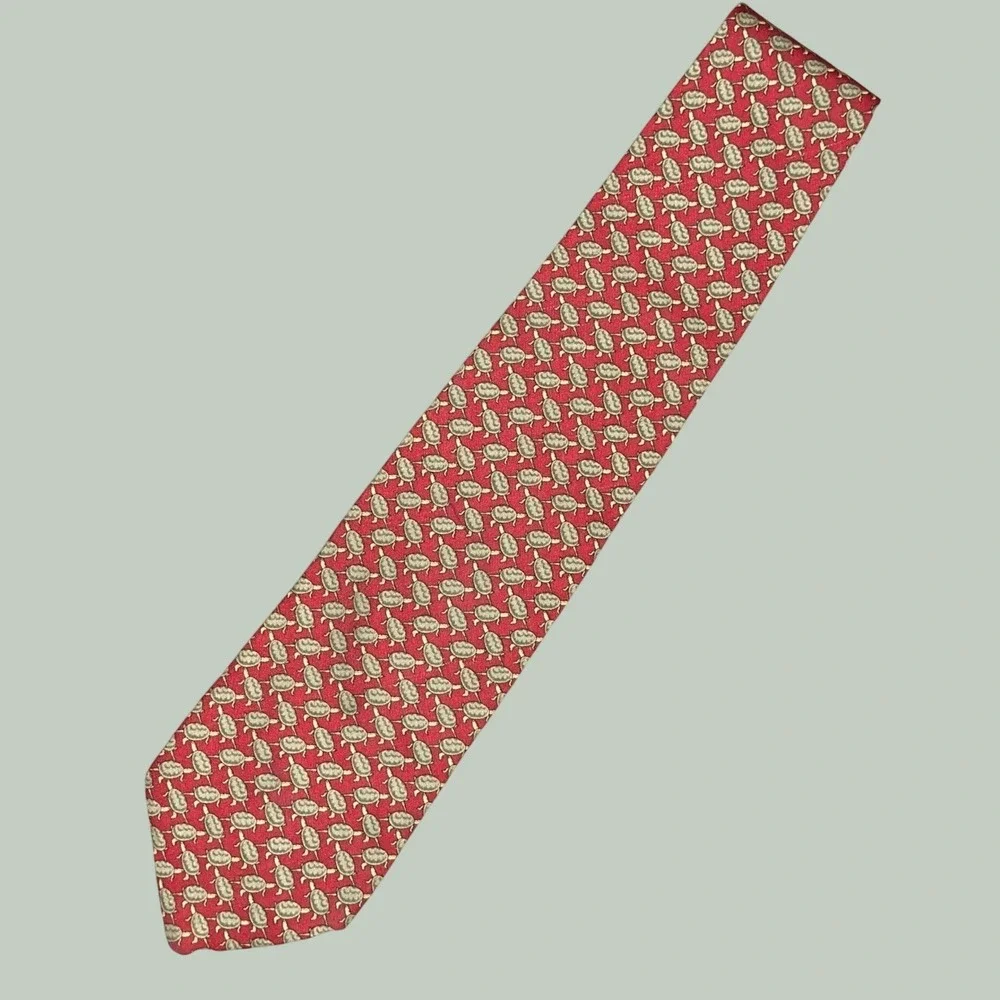 Brooks Brothers Makers Necktie Men Red Green Turtle Print Silk Made in USA