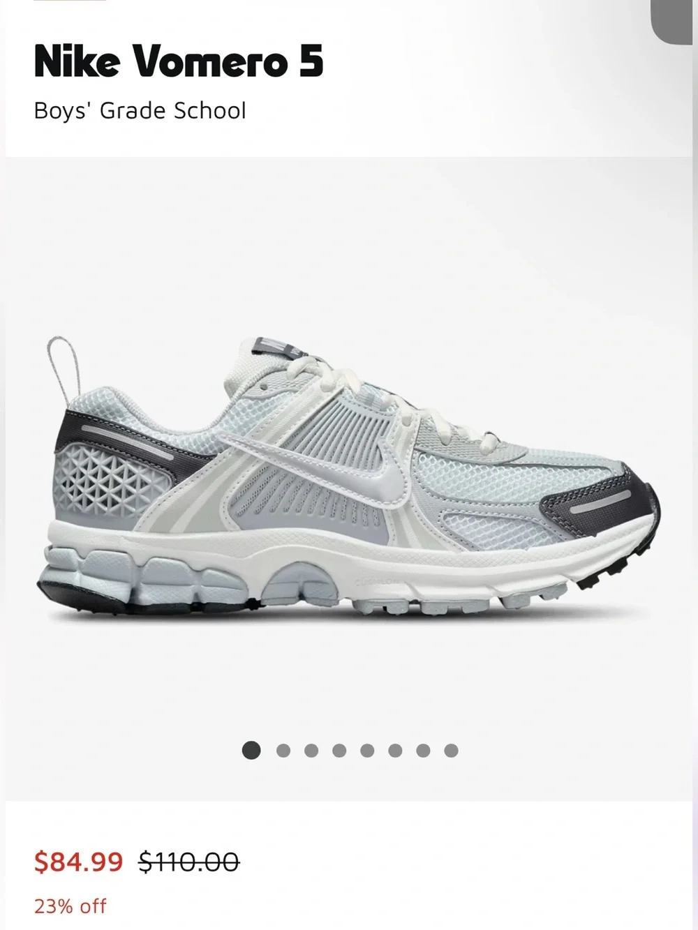 Nike *NEW* Youth Vomero Gray/Silver Mesh Running Sneakers size 6Y in orig box