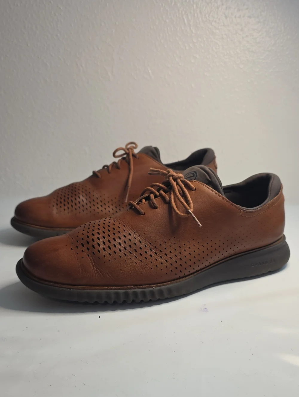 COLE HAAN 2.ZEROGRAND LASER WINGTIP OXFORDS BROWN MENS 13 GUC   HYBRID STYLE
