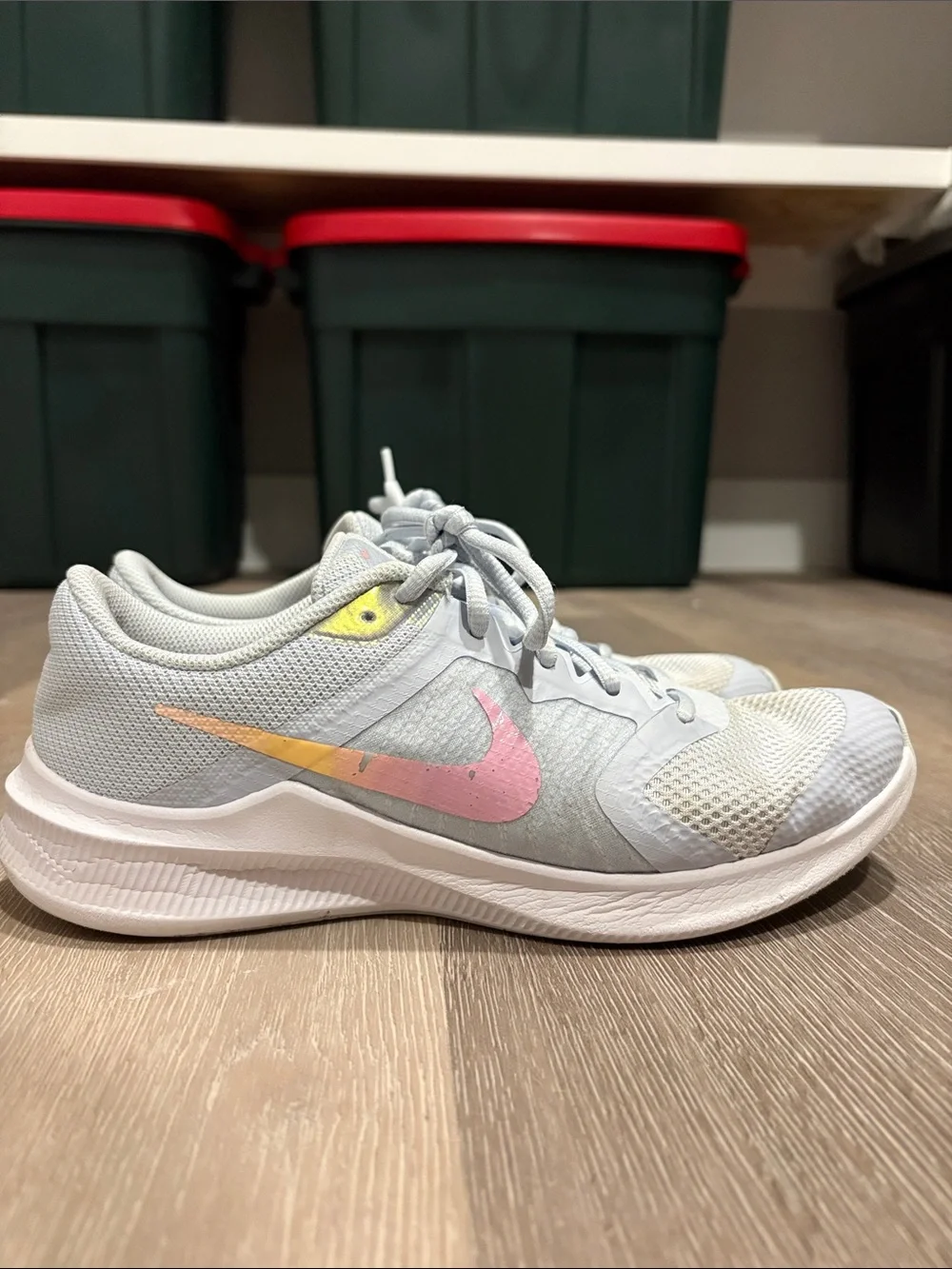 Nike Youth Lightweight Athletic Sneakers - Light Blue with Pink Accents