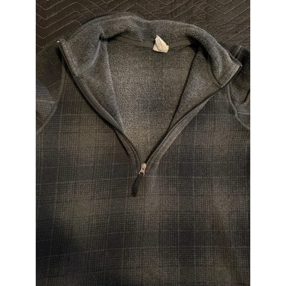 The North Face Plaid Quarter Zip Fleece Pullover Mens Medium Grey Check Pocket