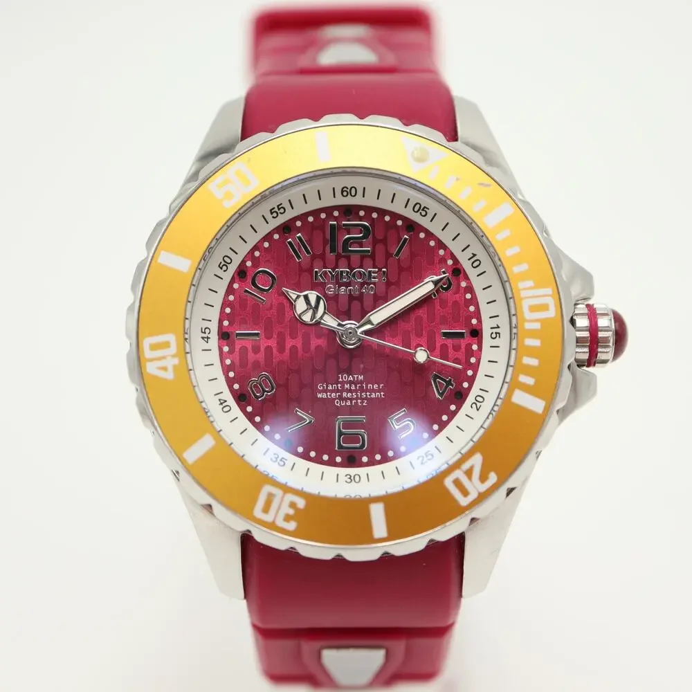KYBOE! Pink Giant 40mm Yellow Gold Bezel Watch Silicone Strap w New Battery