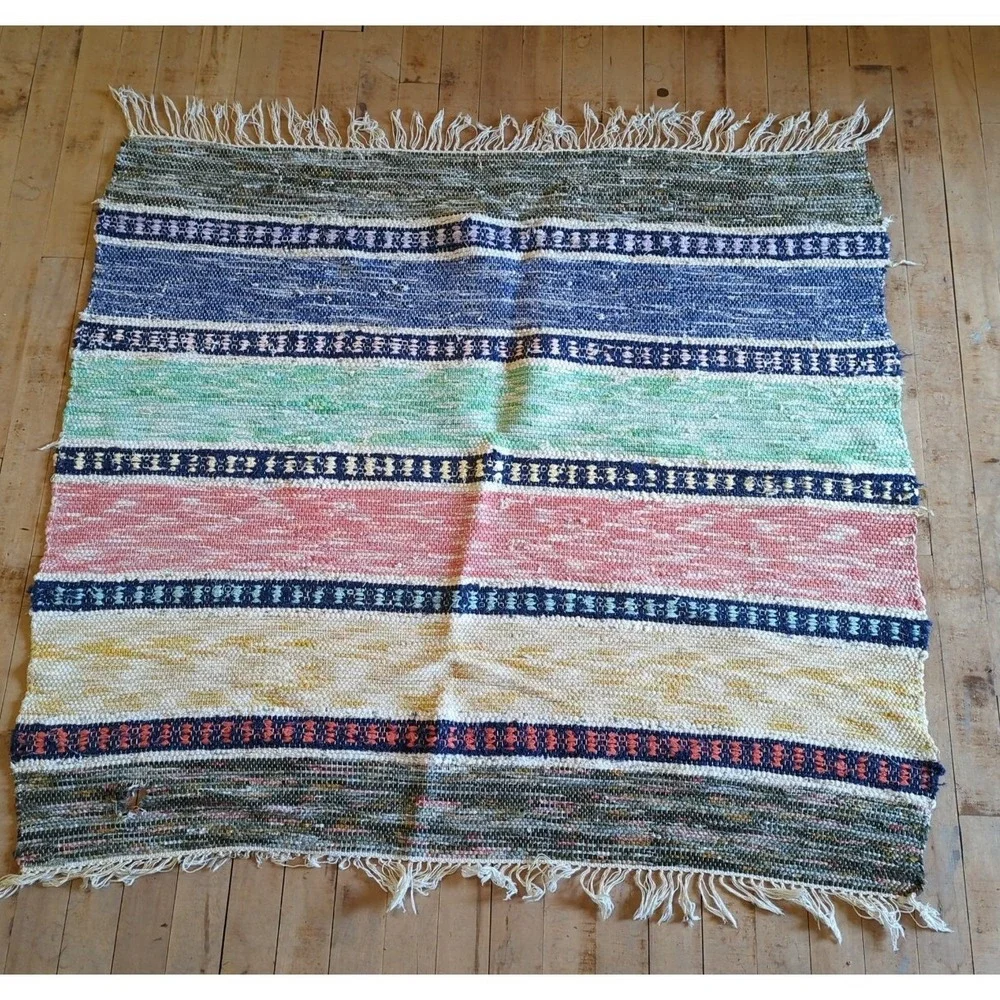 Antique Imported Swedish‎ Hand Made Rag Rug Runner (42 x 38 inches) Very Pretty
