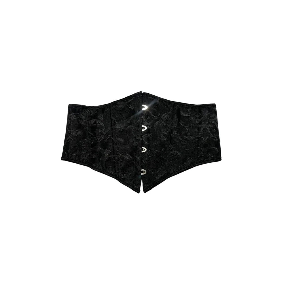 Black Damask Jacquard Corset Belt Lace Up Waist Cincher Gothic Brocade Small