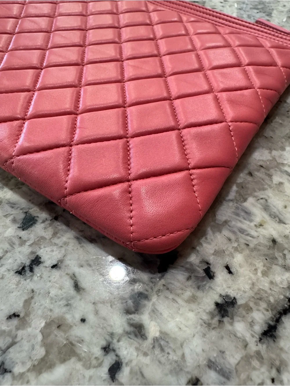 Rare Chanel Boy Quilted Lambskin Clutch in Coral
