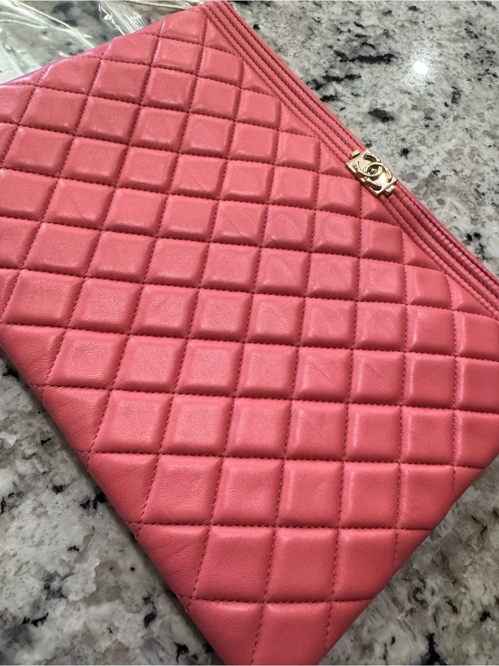 Rare Chanel Boy Quilted Lambskin Clutch in Coral
