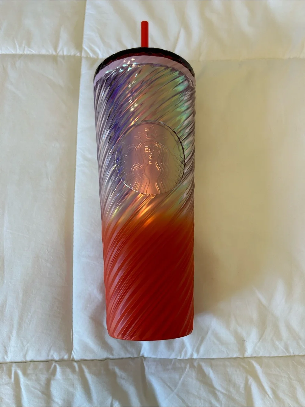 Starbucks Iridescent Purple-to-Red Swirl Tumbler with Red Straw