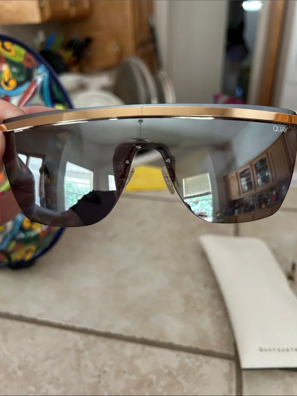 Quay Australia Shield Sunglasses in Black and Gold-Tone