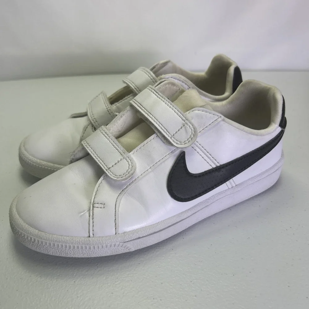 Nike Court Royale PSV Kids Sneakers White Black Hook Loop Straps Size 2Y