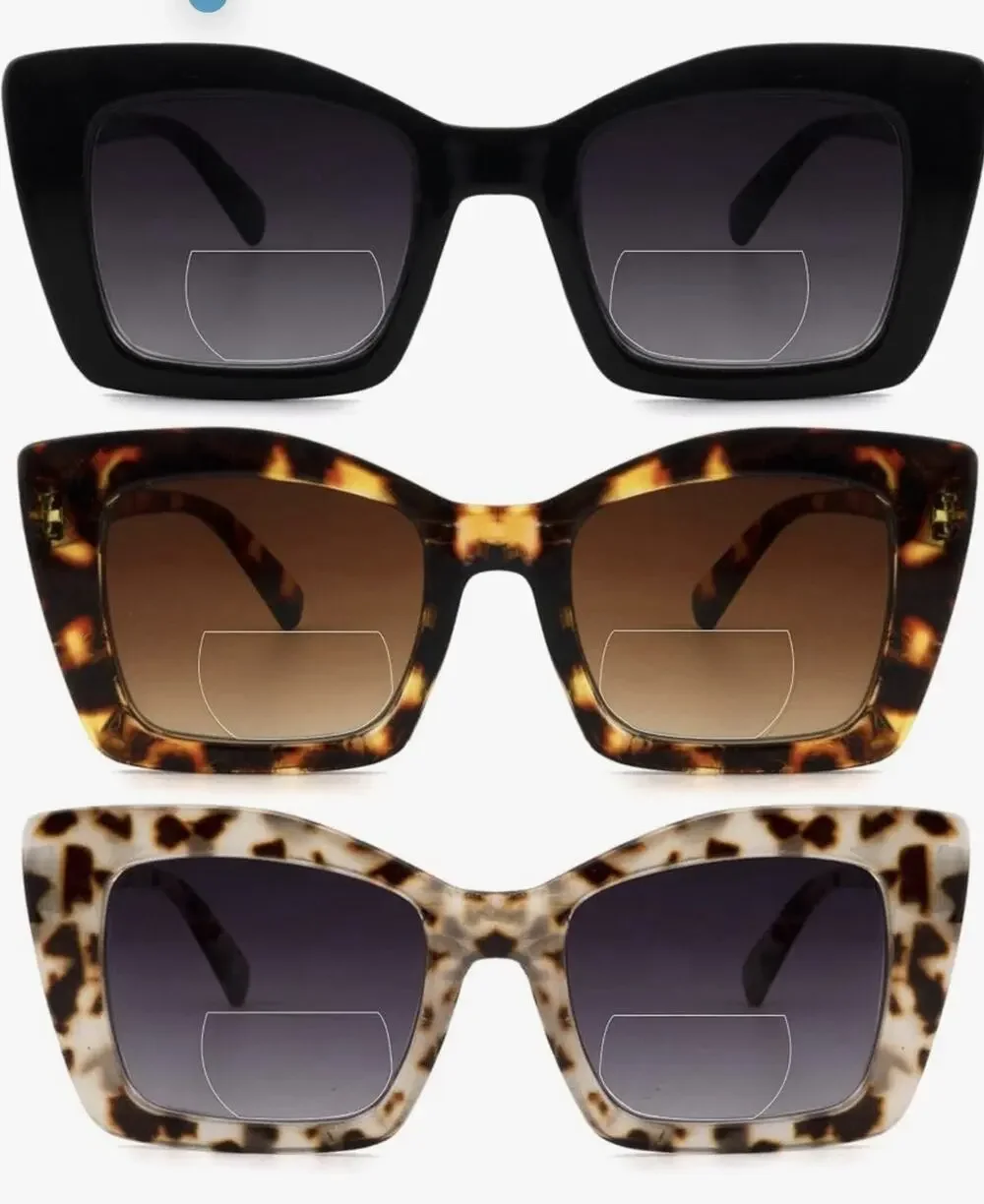 Oversized Square Bifocal Reading Sunglasses Bi-focal Sunglasses +1.25