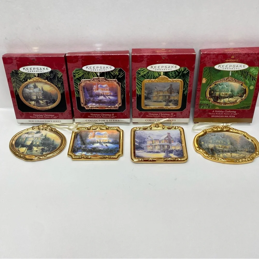Lot of 4 Hallmark Keepsake Ornaments Victorian Christmas & Christmas Gathering