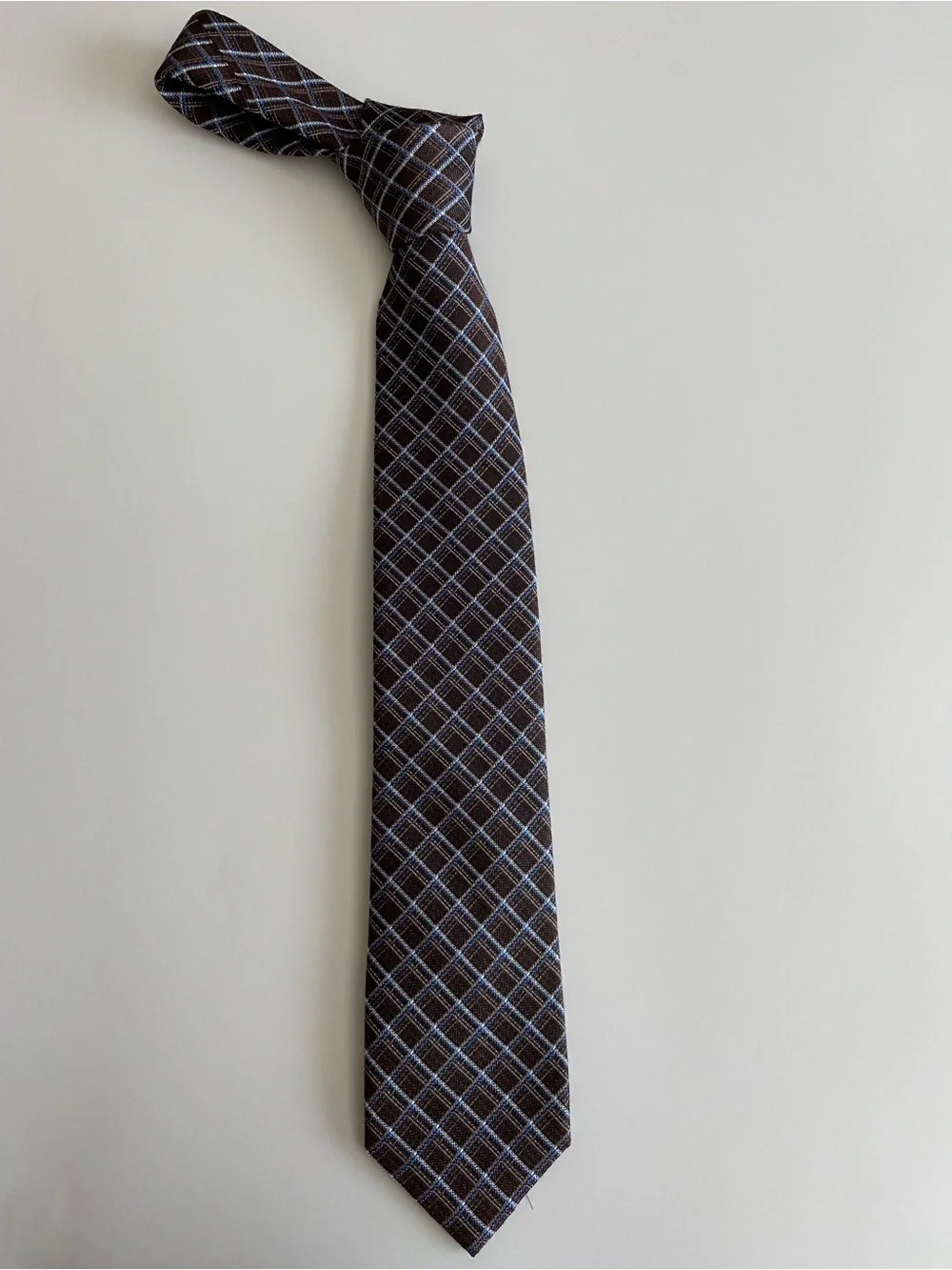 Michael Kors Brown Plaid Tie with Light Blue Windowpane