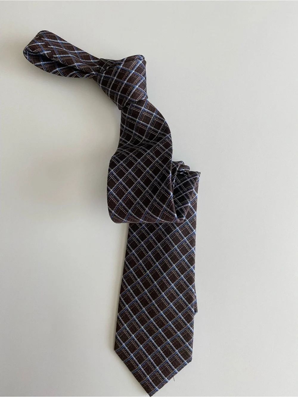 Michael Kors Brown Plaid Tie with Light Blue Windowpane