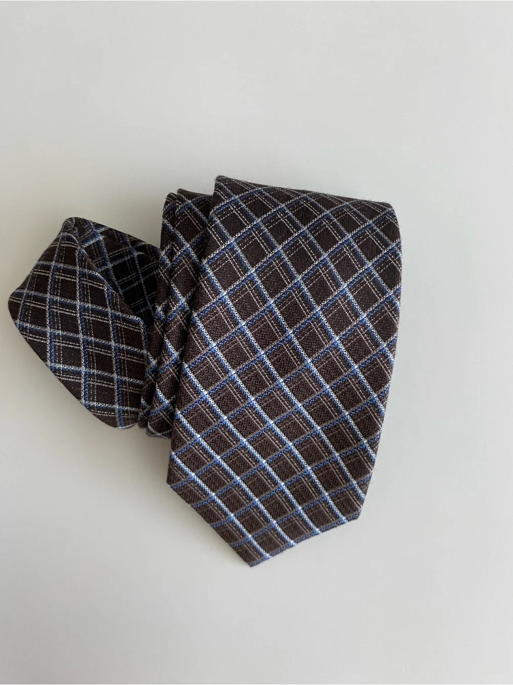 Michael Kors Brown Plaid Tie with Light Blue Windowpane