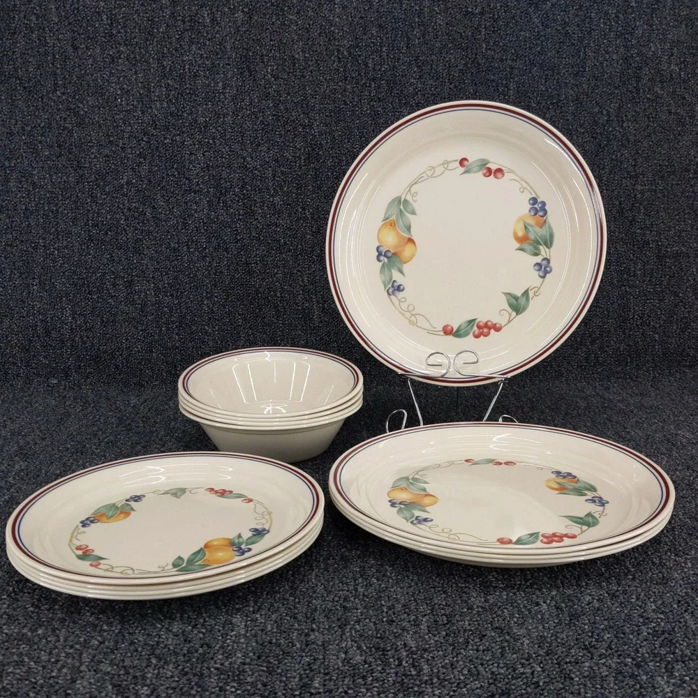 Corelle Abundance Dinnerware Set 12pc Service for 4 Cream Fruit Vine Harvest USA