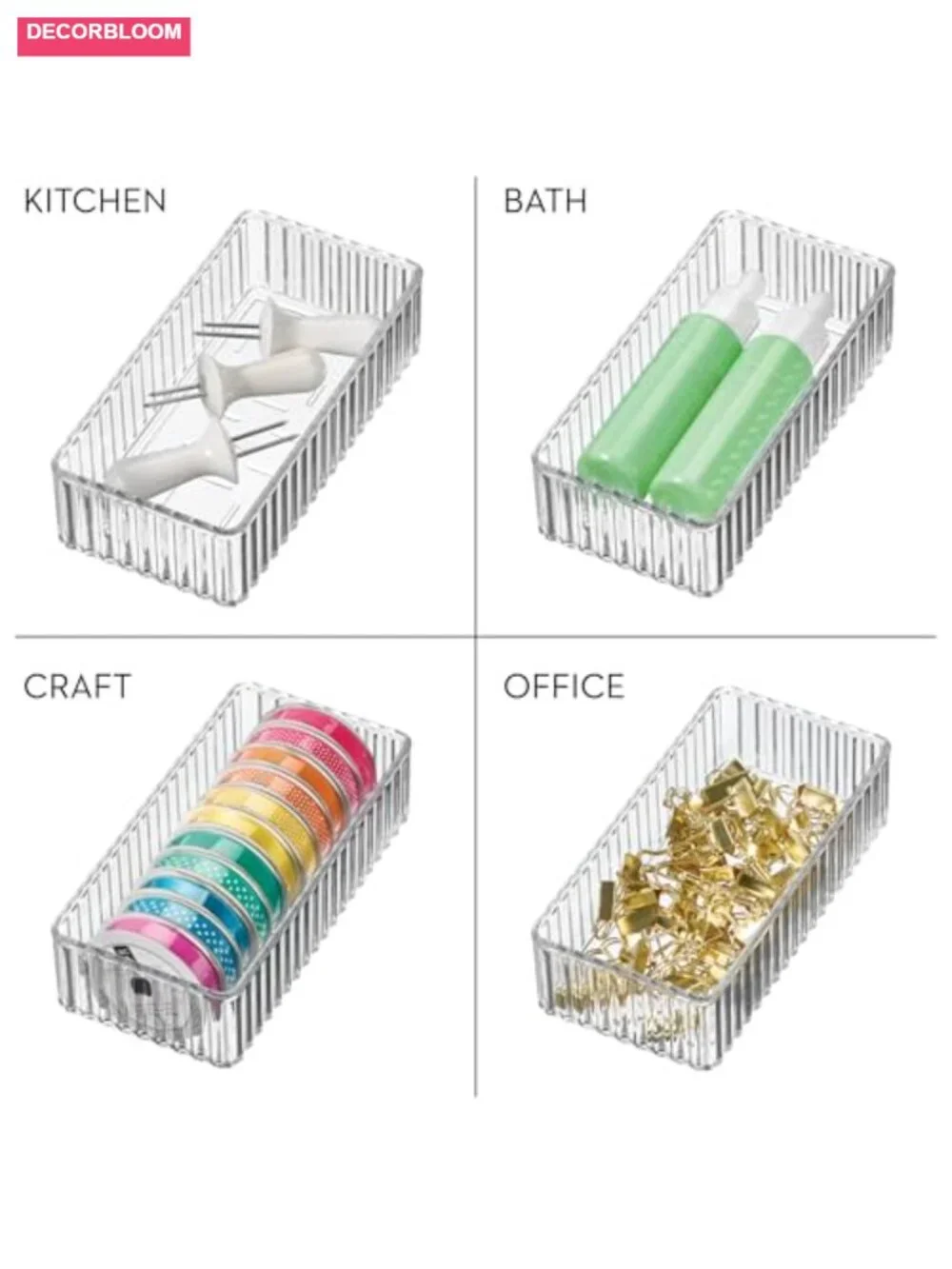 Fluted Makeup Drawer Organizer Small Clear Plastic Storage Bin