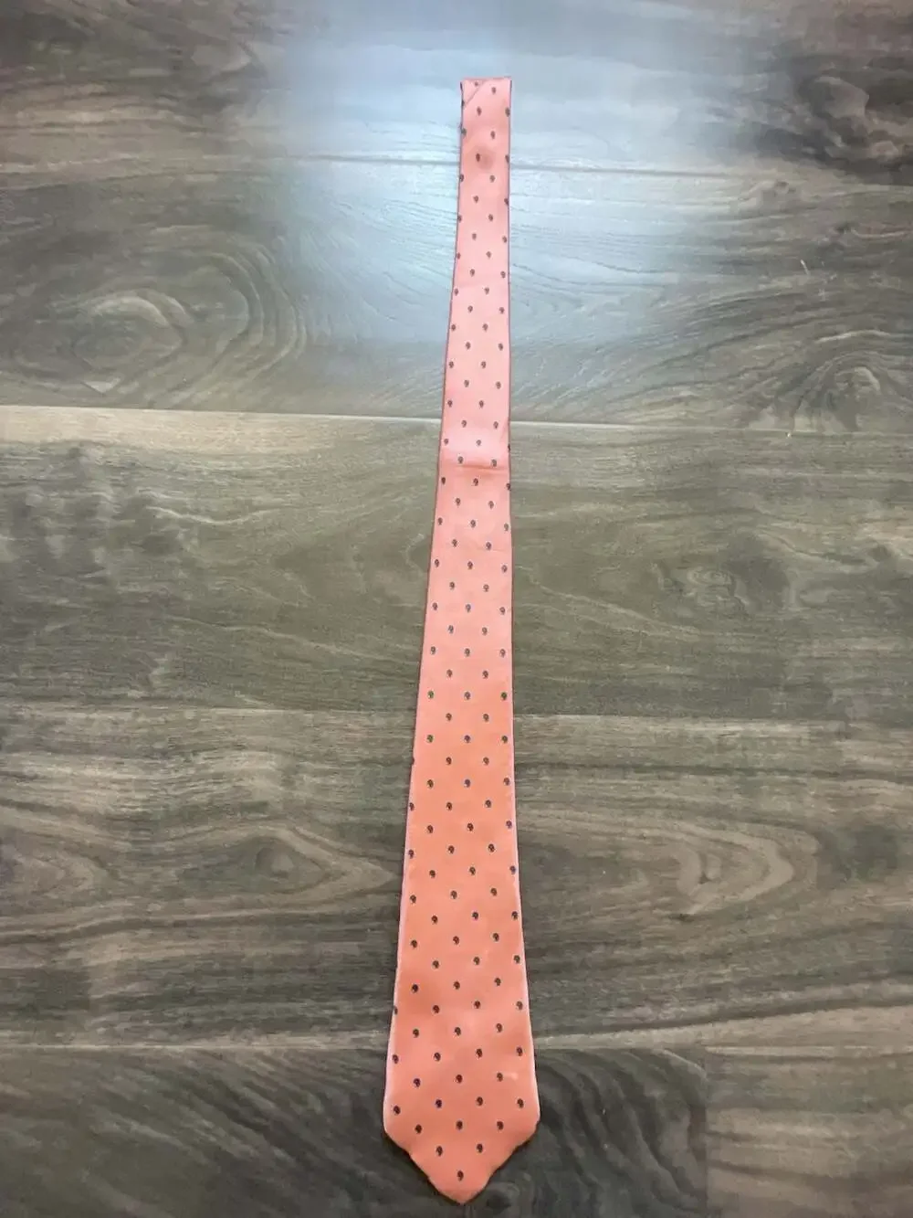 Christian Dior Vintage All Silk Pink Necktie with Navy Dot Pattern