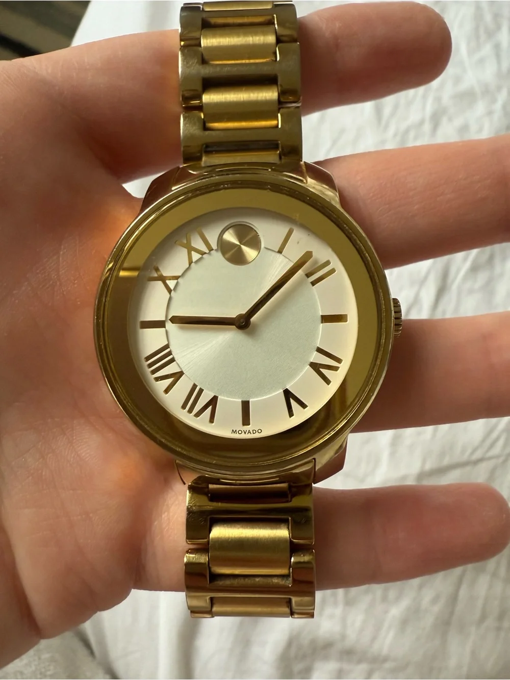 Movado Bold gold watch with box and card