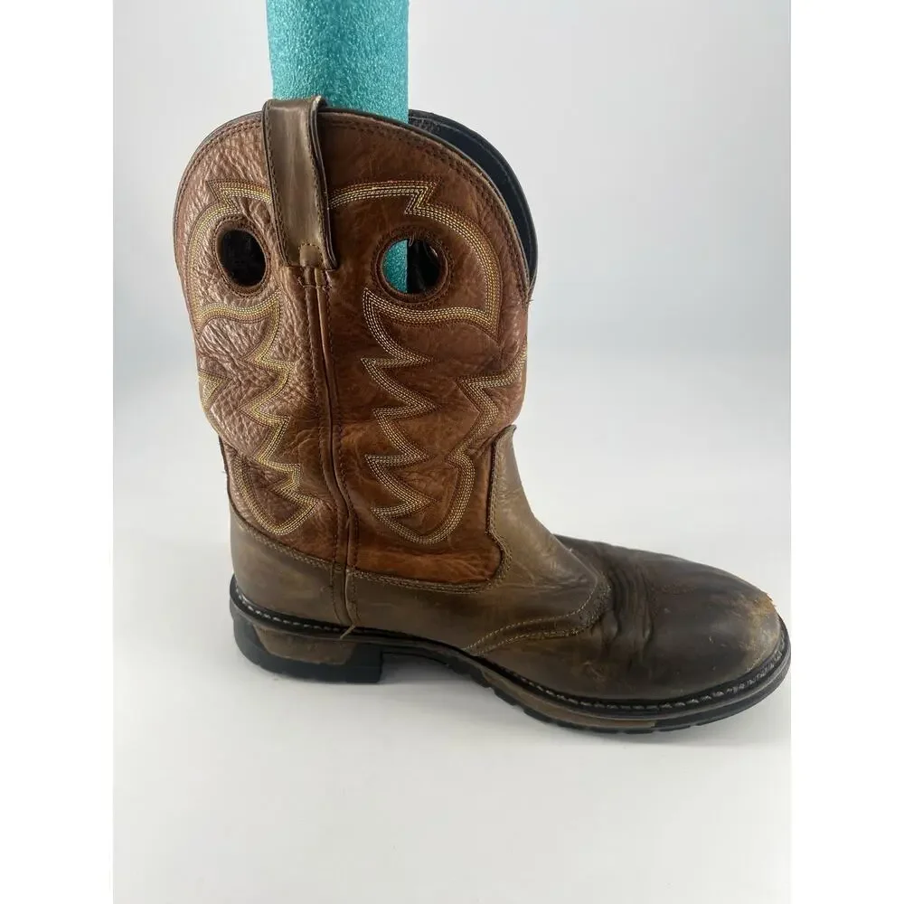 ROCKY Roper Cowboy Boots Mens Sz 12 M Brown Leather Western Rodeo Sddle Azt Ocre