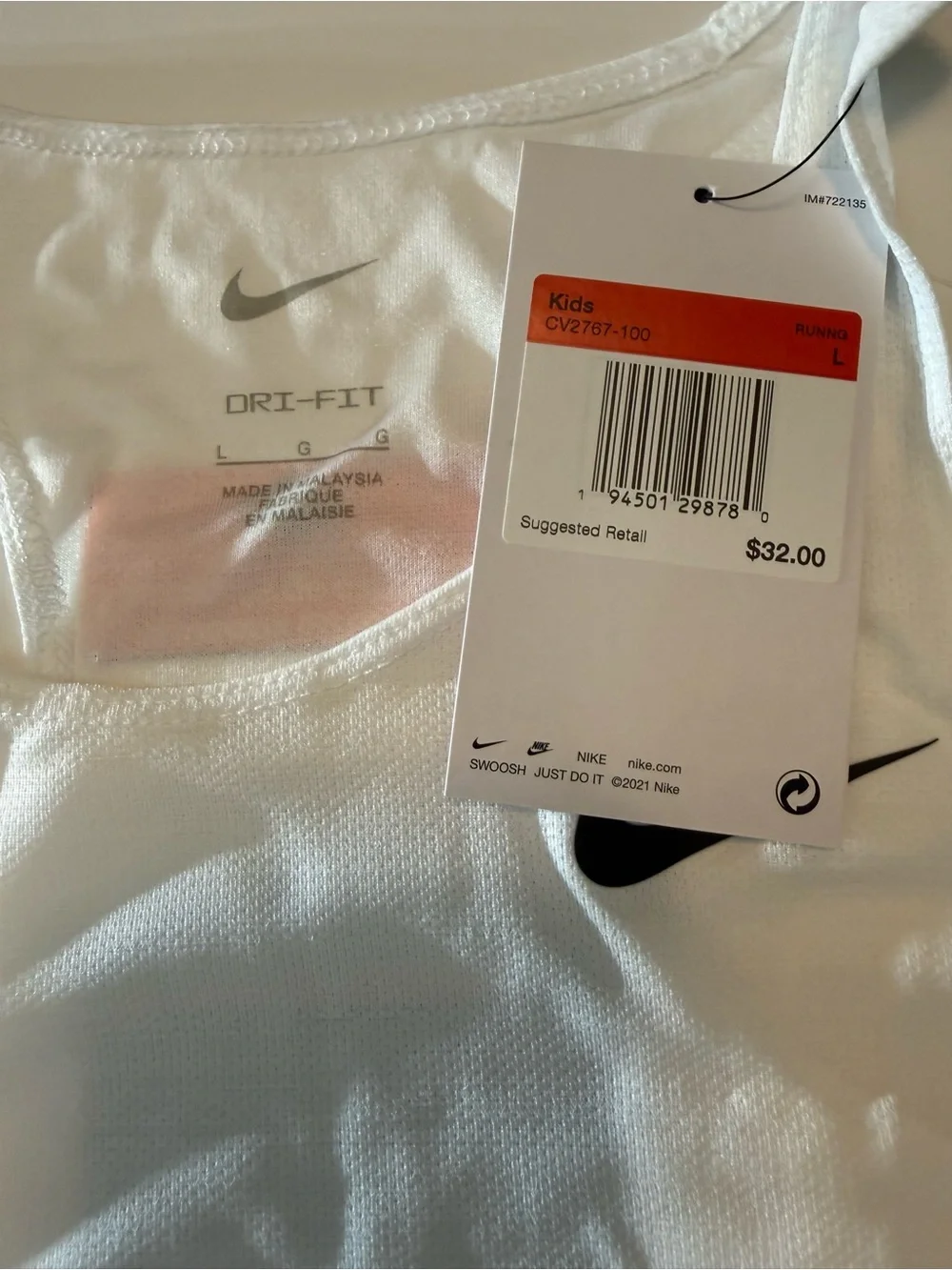 Nike Dri-FIT  kids White Tank Top with Black Swoosh NWT