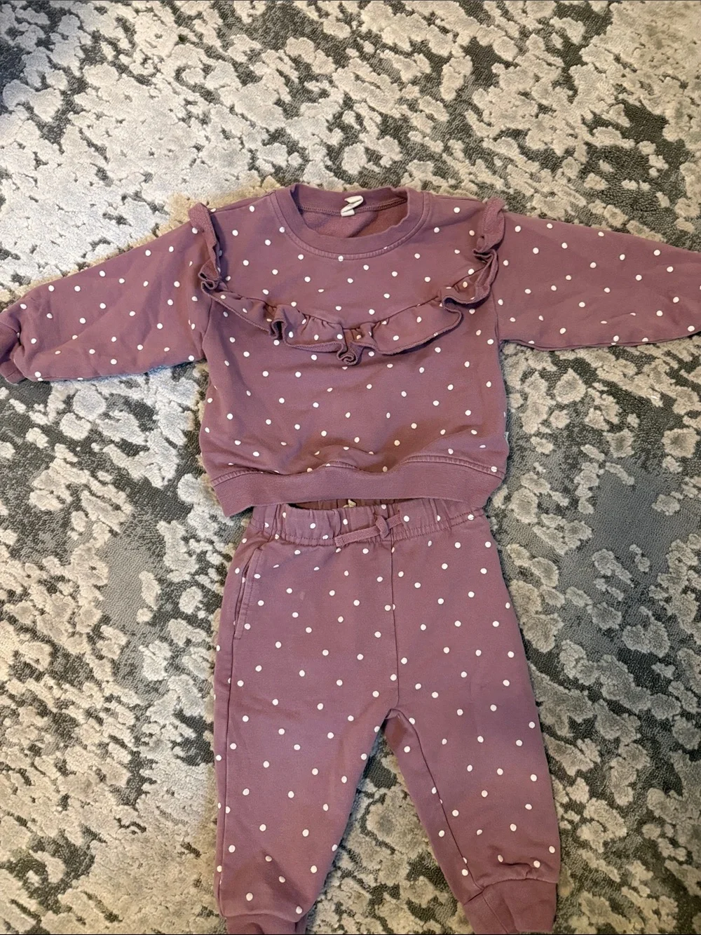 Quincy Mae Polka Dot Ruffle Sweatshirt & Joggers Set