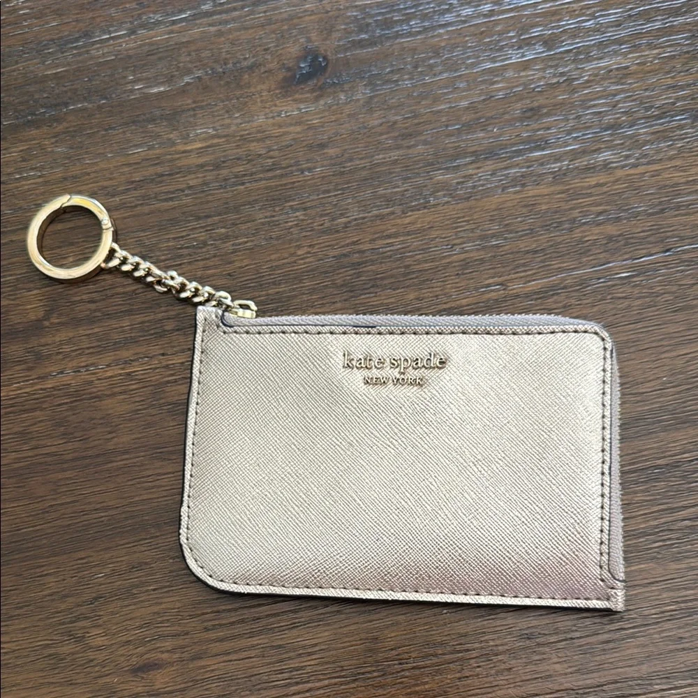 kate spade Metallic Gold Zip Card Holder Keychain