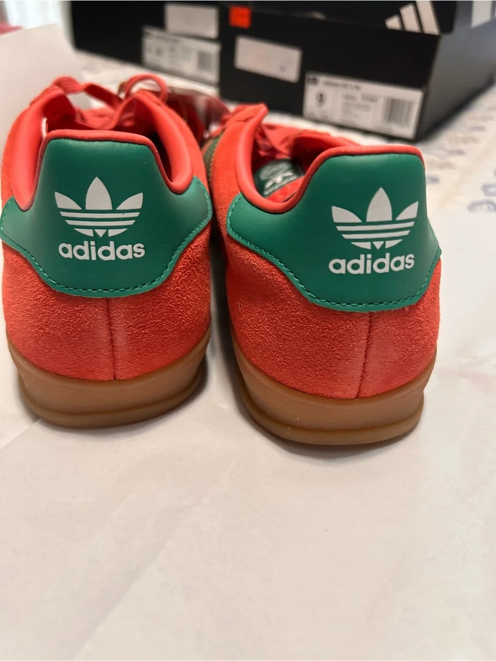 adidas Red Suede Gazelle Indoor Sneakers with Green Stripes