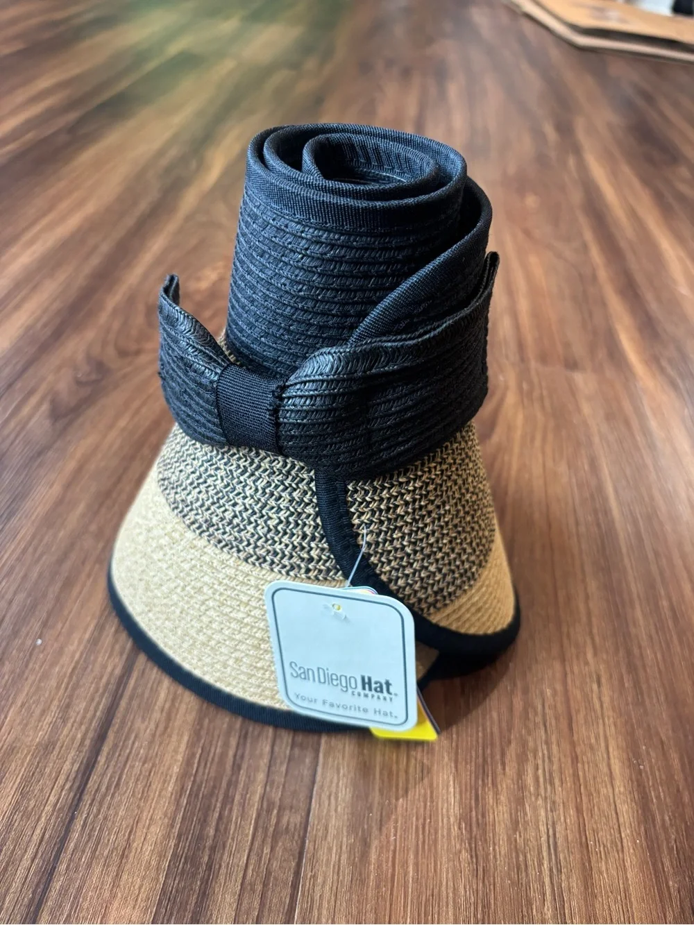 San Diego Hat Company Black and Natural Straw Foldable Visor