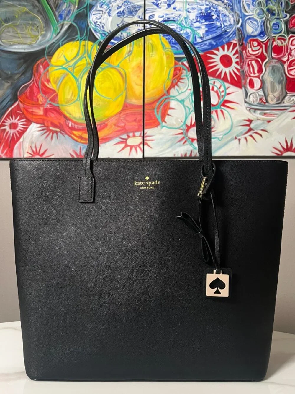 Kate Spade Black Saffiano Leather Zip Top Tote Bag NWOT