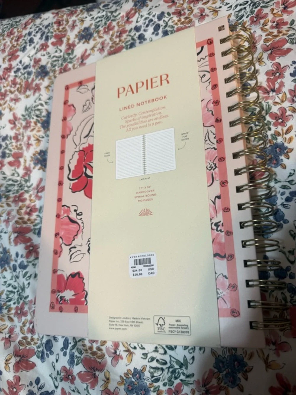 Anthropologie x Papier Spiral Lined Notebook