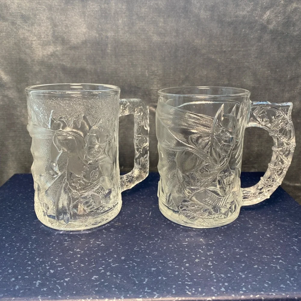 Set 1995 McDonald’s Clear Glass Mugs “Batman” & “Robin” Batman Forever