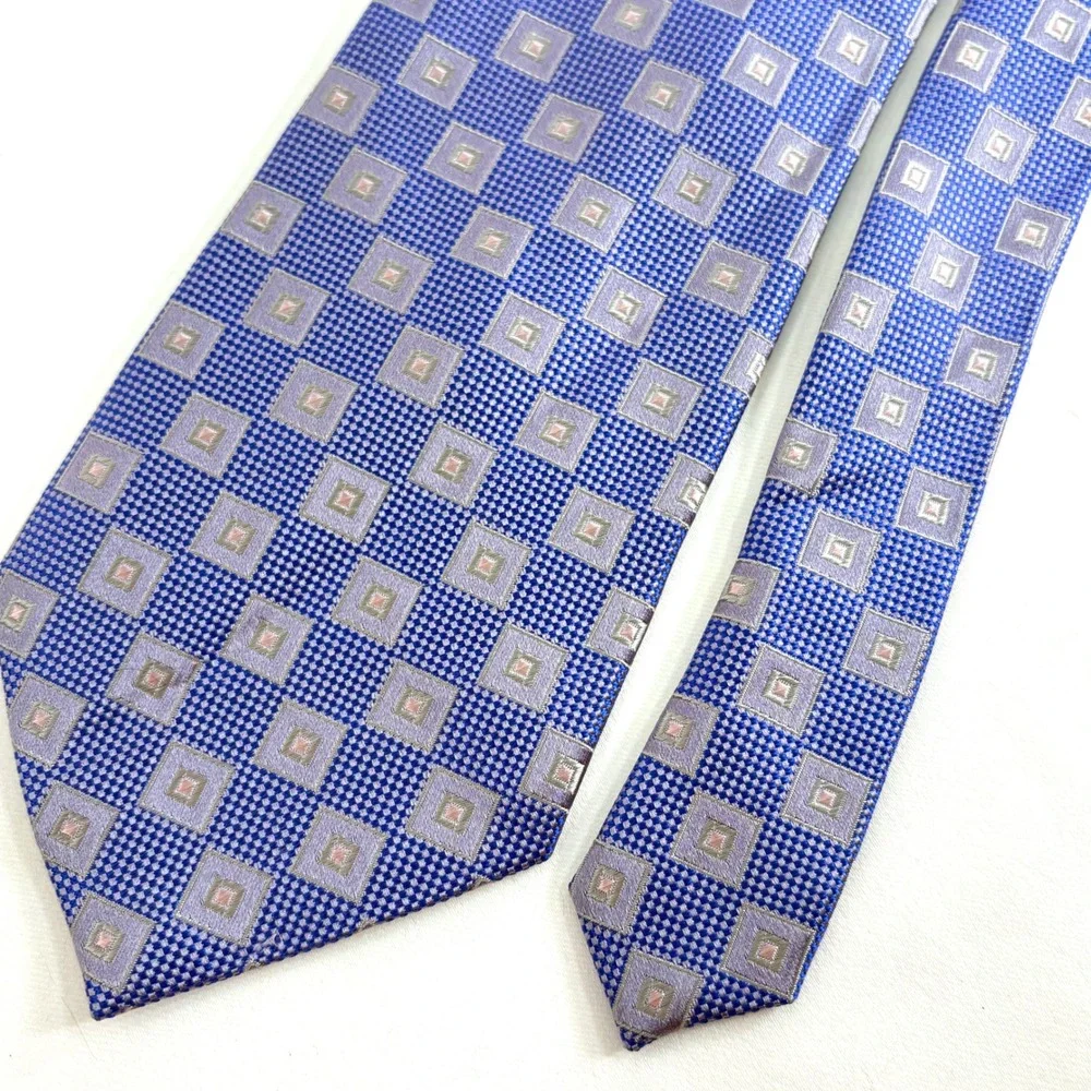 Andrew Fezza Tie Blue Purple Geometric Silk Stain Resistant Handmade 1877