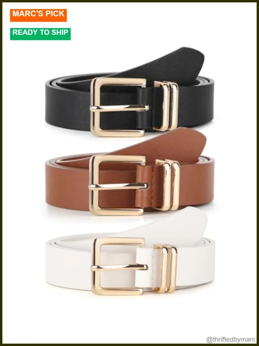3pk Women Faux Leather Belts with Gold Buckle for Jeans