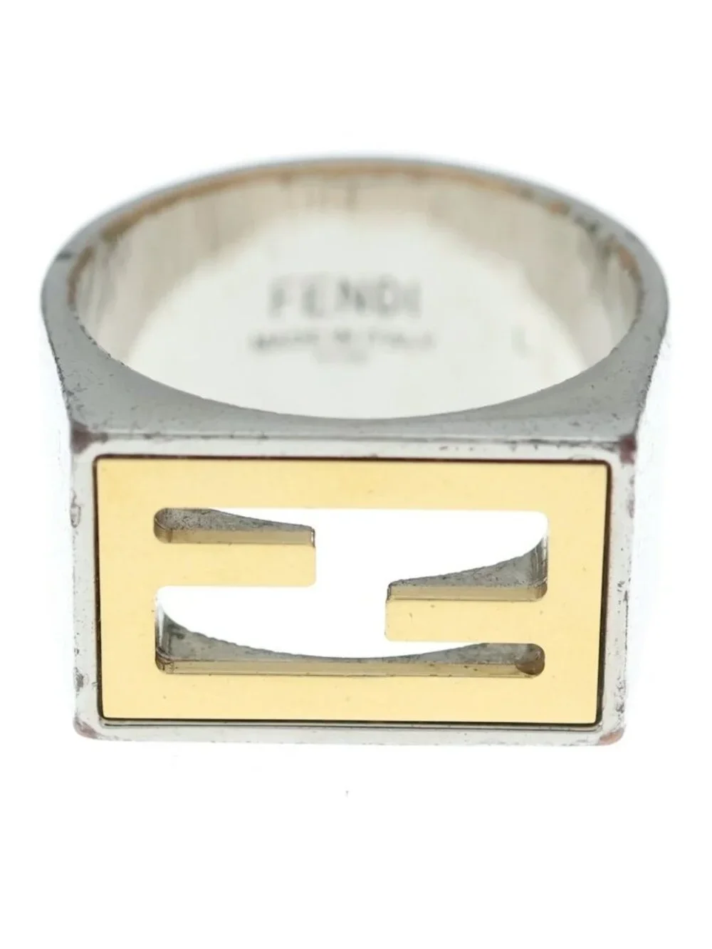 Fendi FF Motif Signet Ring Silver
