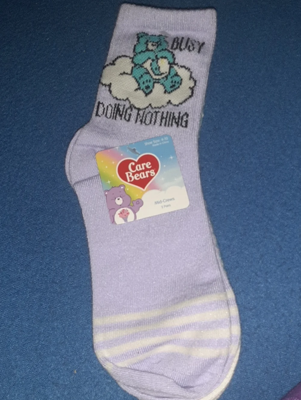 Care Bears Lavender Socks with Teal Bear and Yellow Accent
