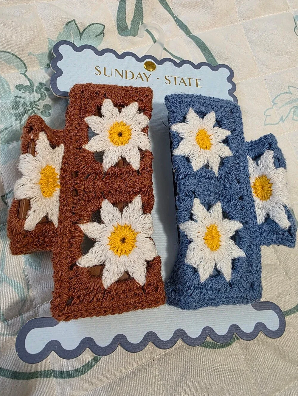 NWT 2 Sunday State Granny Squares Crochet Hair Clip Claw Cottagecore Boho Hippie
