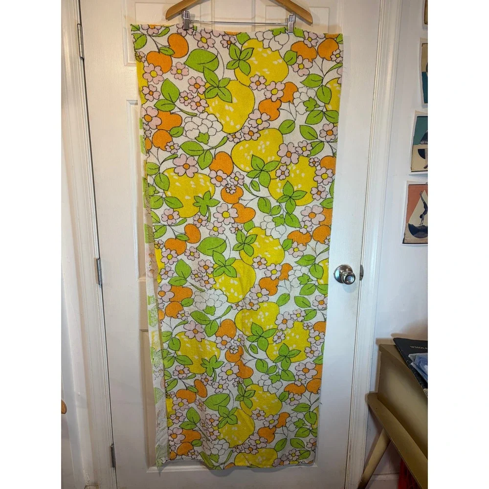 Vintage Citrus Floral Fruit Print Terry Cloth Towel Sheet Colorful Retro 120x100
