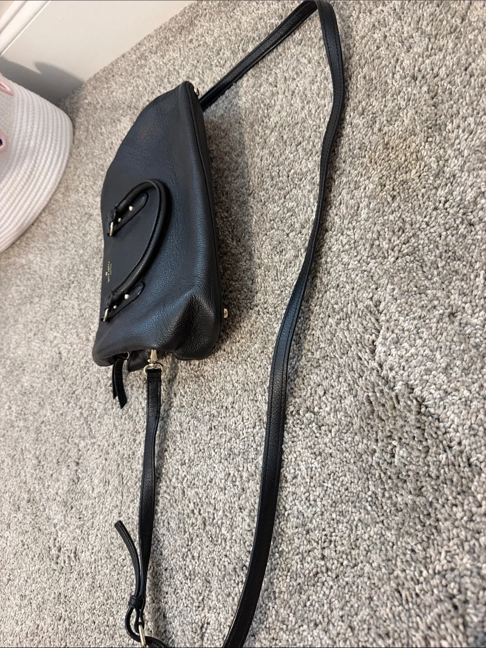 Kate Spade Black Pebbled Leather- handbag w/ three separate compartments,
