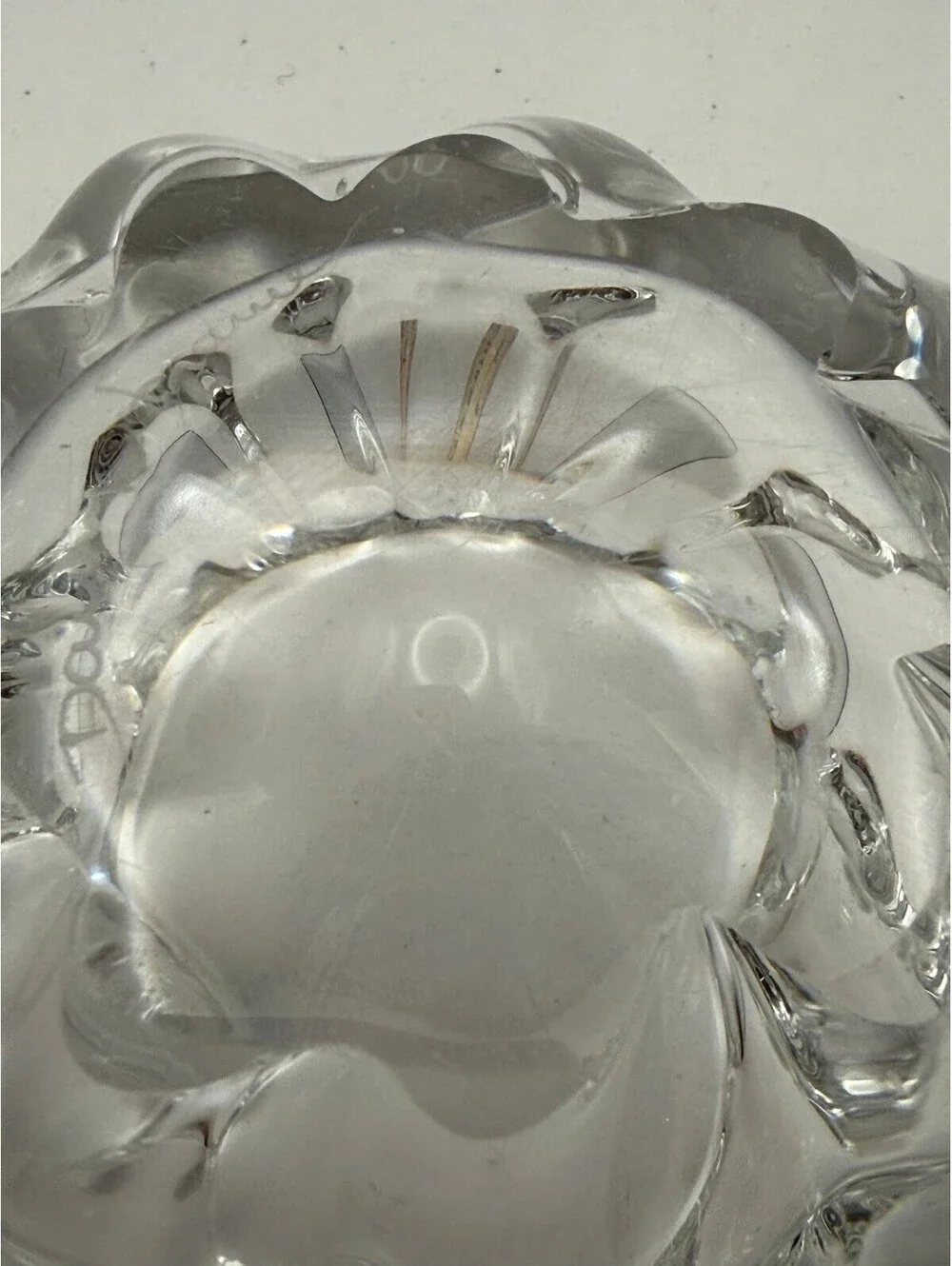 Daum France Signed Crystal Votive Candle Holder Clear Art Glass Floral Heavy