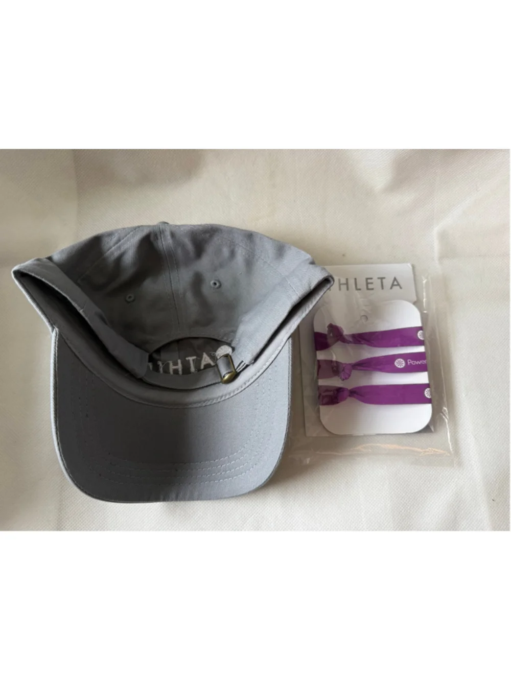 NEW Athleta Gray Logo Cotton Hat and Purple Hair tie Set one size